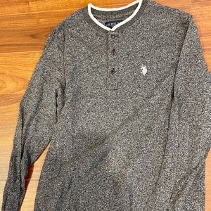 US Polo black and grey speckled henley top